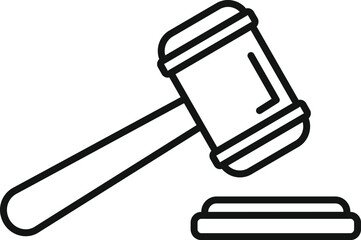 Poster - Line art icon of a judge's gavel striking a sound block, representing justice, law, and court decisions