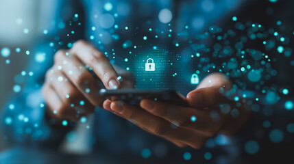 Poster - A person is holding a cell phone and pressing a button