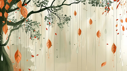 Wall Mural - Autumn Tree with Falling Leaves Background