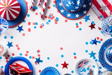 Wall Mural - Red, white, and blue party supplies for a festive fourth of july celebration