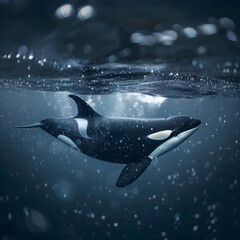 Poster - Majestic Orca Powerfully Swimming Through the Mysterious Ocean Depths