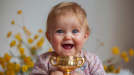 a baby holding trophy, winning concept