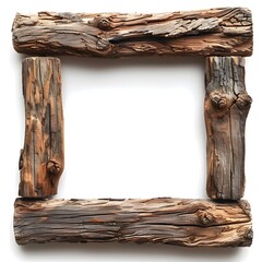 Poster - Rustic Barnwood Frame with Natural Textures and Earthy Tones Isolated on White Background