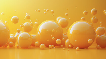 Poster - A bunch of yellow spheres are floating in the air