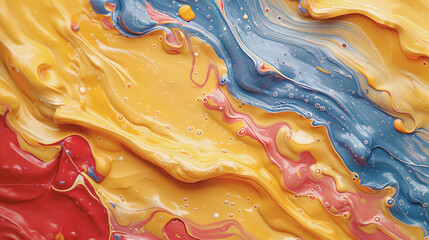 Poster - A painting with yellow, red, and blue colors