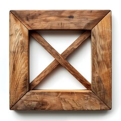 Poster - Geometric Wooden Frame with Bold Angular Lines and Natural Finish Isolated on White Background