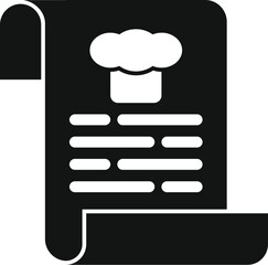 Wall Mural - Simple black icon of a recipe scroll with a chef hat, representing cooking instructions