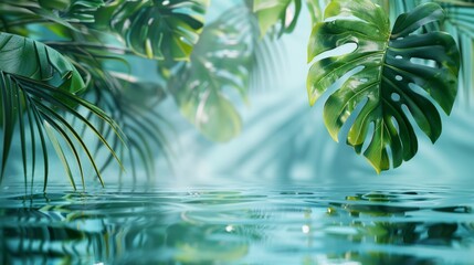 Wall Mural - Tropical Paradise with Green Leaves and Water