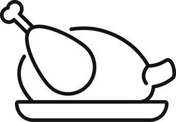 Poster - Simple line drawing of a cooked chicken lying on a plate, perfect for representing thanksgiving or other food related concepts