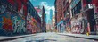 © Starkreal - Cityscape featuring prominent graffiti artworks