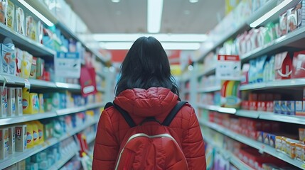 Black friday advertisement with cheerful shopping girl. 