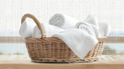 Wall Mural - Clean towels in a basket on a table with a transparent background