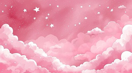 Wall Mural - Celestial pink dreams concept, dreamy pink clouds with stars in a soft, whimsical sky,starry cotton skies,whimsical cloudscape.