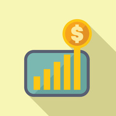 Poster - Simple flat design concept of a growing business graph, showing increasing profits with a dollar coin