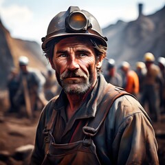 A miner stands in front of the mine after a shift
