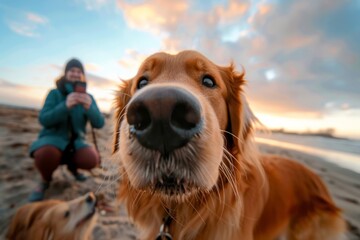 Funny golden retriever dog selfie