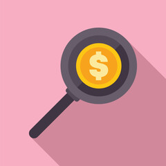 Poster - magnifying glass showing dollar coin searching for investment opportunity, venture capital and makin