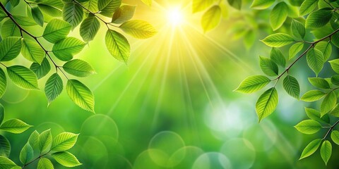 Wall Mural - Beautiful natural background with soft focus green leaves and sunlight filtering through