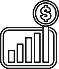 Poster - Simple line icon representing a bar chart growing higher with a dollar sign above it, symbolizing a positive financial trend