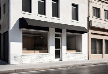 Wall Mural - white boutique storefront  white black awning , downtown european architecture