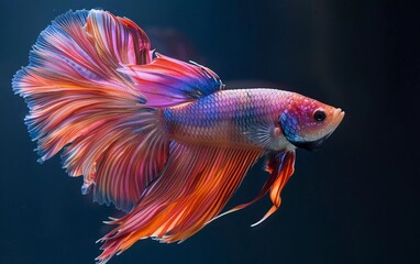 Colorful betta fish swimming in aquarium, isolated on black background