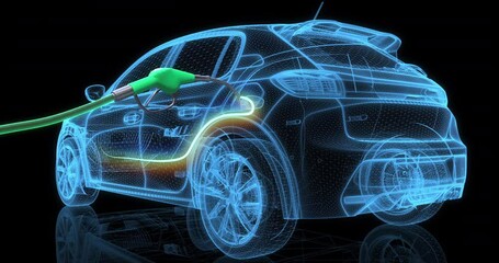 Poster - 3D Animation of V8 Car Engine Roaring to Life at Gas Station Industry And Technology Related 3D Animation.