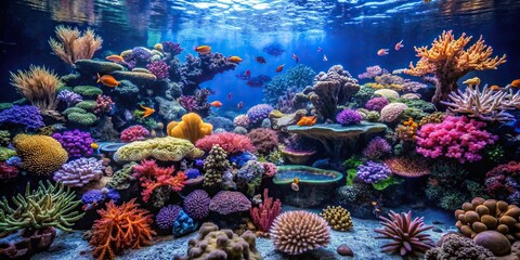 Canvas Print - Coral reef exhibit in an aquarium, coral, reef, underwater, marine life, exotic, colorful, tropical, fish, vibrant, ecosystem