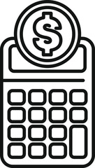 Poster - Line art icon of a calculator showing dollar coin for calculating savings and expenses