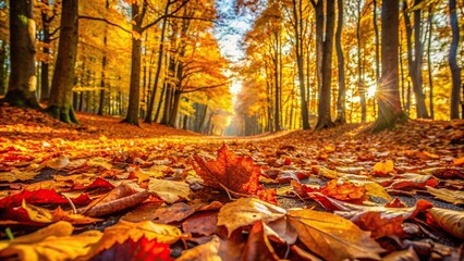 Wall Mural - Vibrant fallen leaves covering the ground in a forest during autumn , nature, seasonal, foliage, autumn, fallen, ground