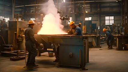 Poster - Factory Workers Pouring Molten Metal Generative AI