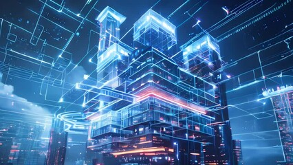 Generic wireframe modern 3d architecture hologram simulation