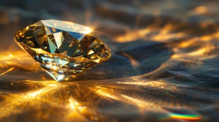 An artistic composition showcasing a diamond bathed in atmospheric lighting, with soft shadows and highlights accentuating its beauty and allure. 