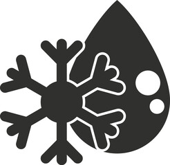 Poster - simple black and white icon of a snowflake overlapping a water drop, representing freezing temperatu