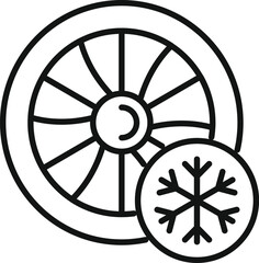 Poster - simple line icon of a wheel with snowflake, representing winter tires and safe driving conditions
