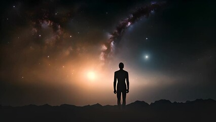 Poster - Silhouette of Person Under Night Sky Generative AI