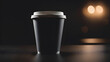 © Koca - Ripple paper cup with lid. Coffee paper cup set with label. Brown plastic container for drink. Latte, mocha or cappuccino cup for cafe.  AI generated image, ai