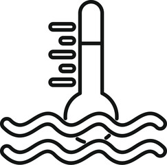 Wall Mural - Line icon of a thermometer measuring high temperature of water waves