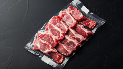 Wall Mural - A pack of meat is displayed on a black surface