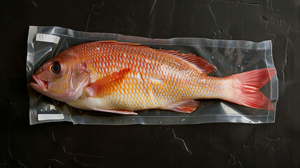 Poster - A fish is in a plastic bag on a counter