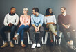 © peopleimages.com - Talking, waiting room or business people networking for job opportunity, creative career or application. Diversity, group or men in conversation with women for recruitment hiring or startup interview