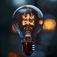 Poster - Macro Photograph of Glowing Light Bulb Filament Capturing Fine Details and Illumination Concept
