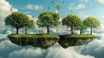 Poster - Floating Islands with Lush Trees in a Dreamy Sky