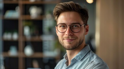 Aufkleber - A man with glasses is smiling and looking at the camera