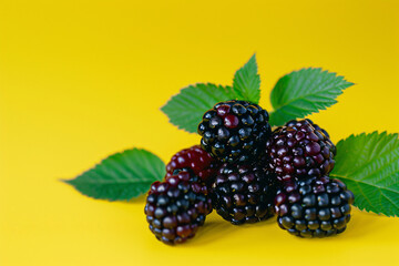 Wall Mural - blackberry fruit isolated yellow background