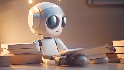 Poster - Robot Reading a Book in a Library Generative AI