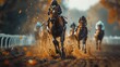 © svastix - A dynamic image showcasing horse and rider in mid-race, kicking up dirt on the track as they compete