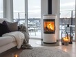 © Peter@studio5 - Penthouse in arctic with cosy interieur and a white stove with fire, with cosy atmosphere
