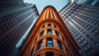 © Nina - Buildings photographed from the lowest point, the central building is orange. High quality photo
