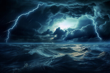 Wall Mural - lightning over the sea