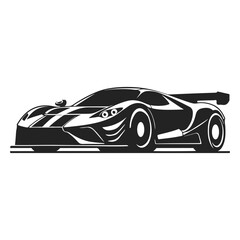 Outline drawing of fast super car, sport car from side and front view. Sport car vector black line illustration isolated white background.